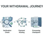 Checklist showing account verification, eligible withdrawal route and settlement stages