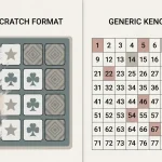Comparison of a generic scratchcard reveal with a Keno number grid