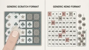 Comparison of a generic scratchcard reveal with a Keno number grid
