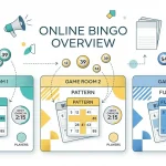 Generic bingo tickets, a countdown clock and winning-pattern markers